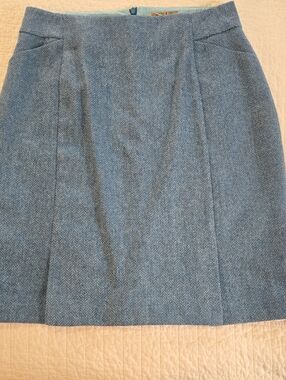 Boden British Tweed Classic Blue Herringbone Pencil Skirt Size 8 Wool